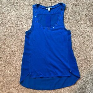 Express Asymmetrical Embellished Blue Tank Top